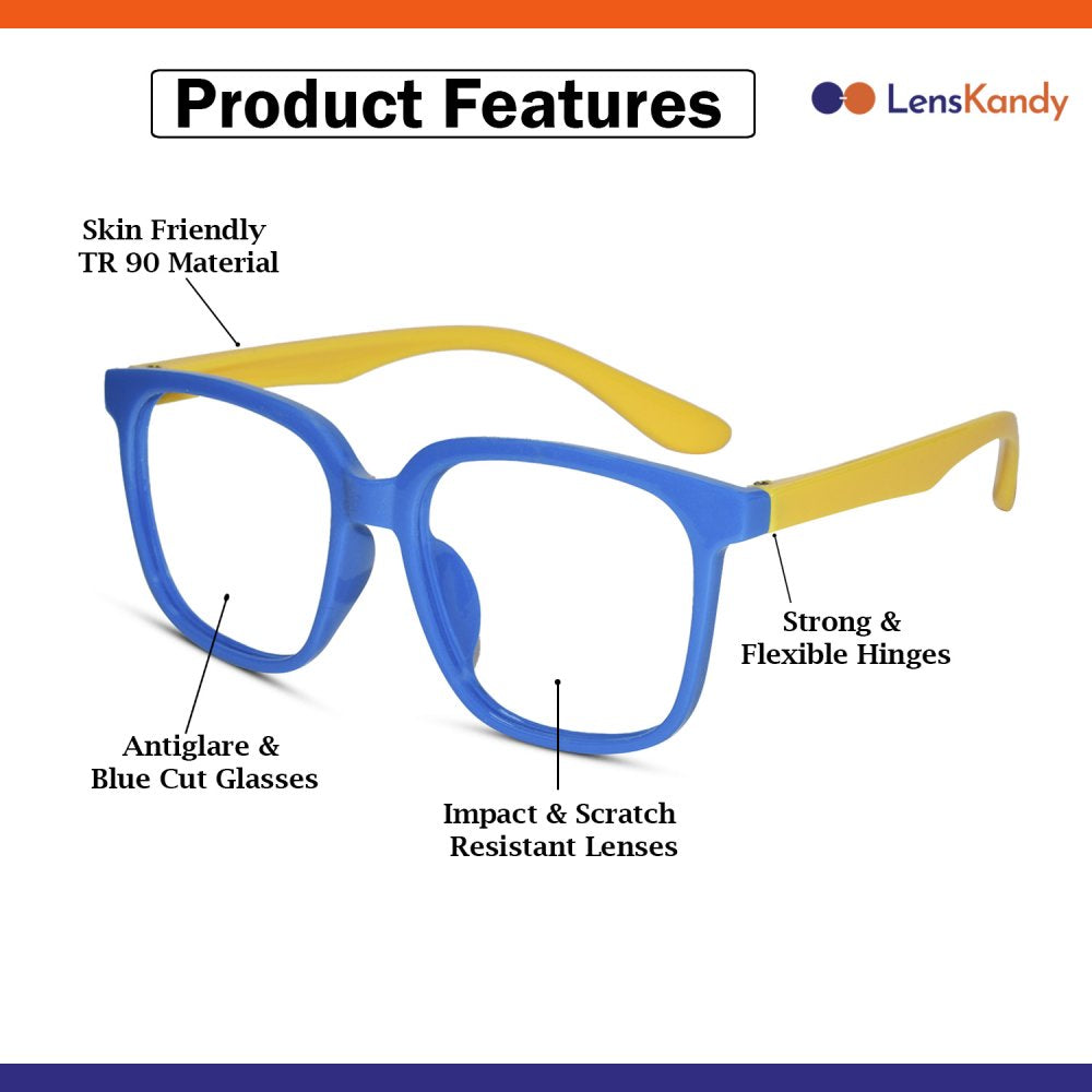 Wayfarer Shape Blue/Yellow Color Eyeglasses For Kids