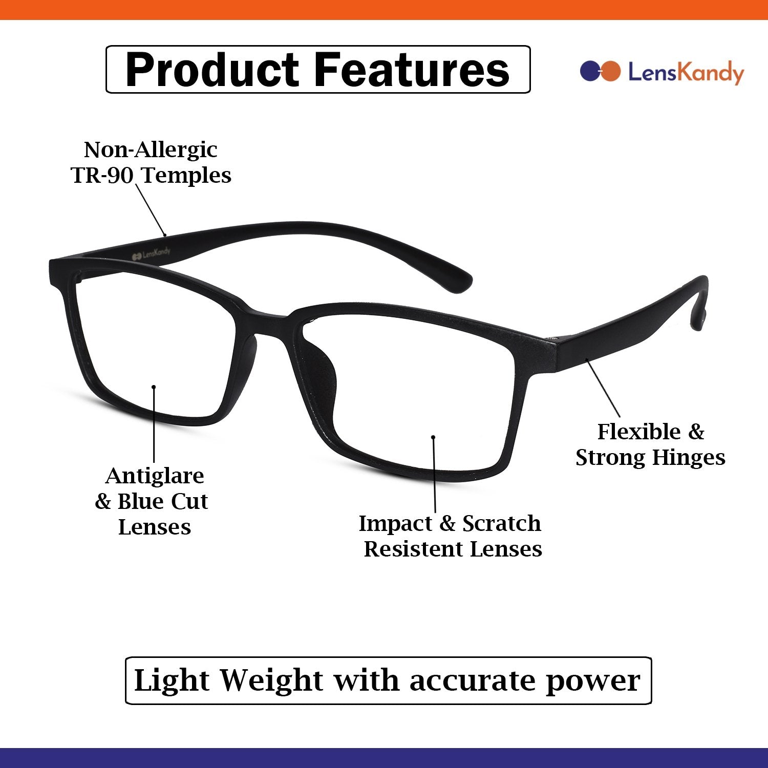 Black Rectangular Reading Glasses For Men & Women