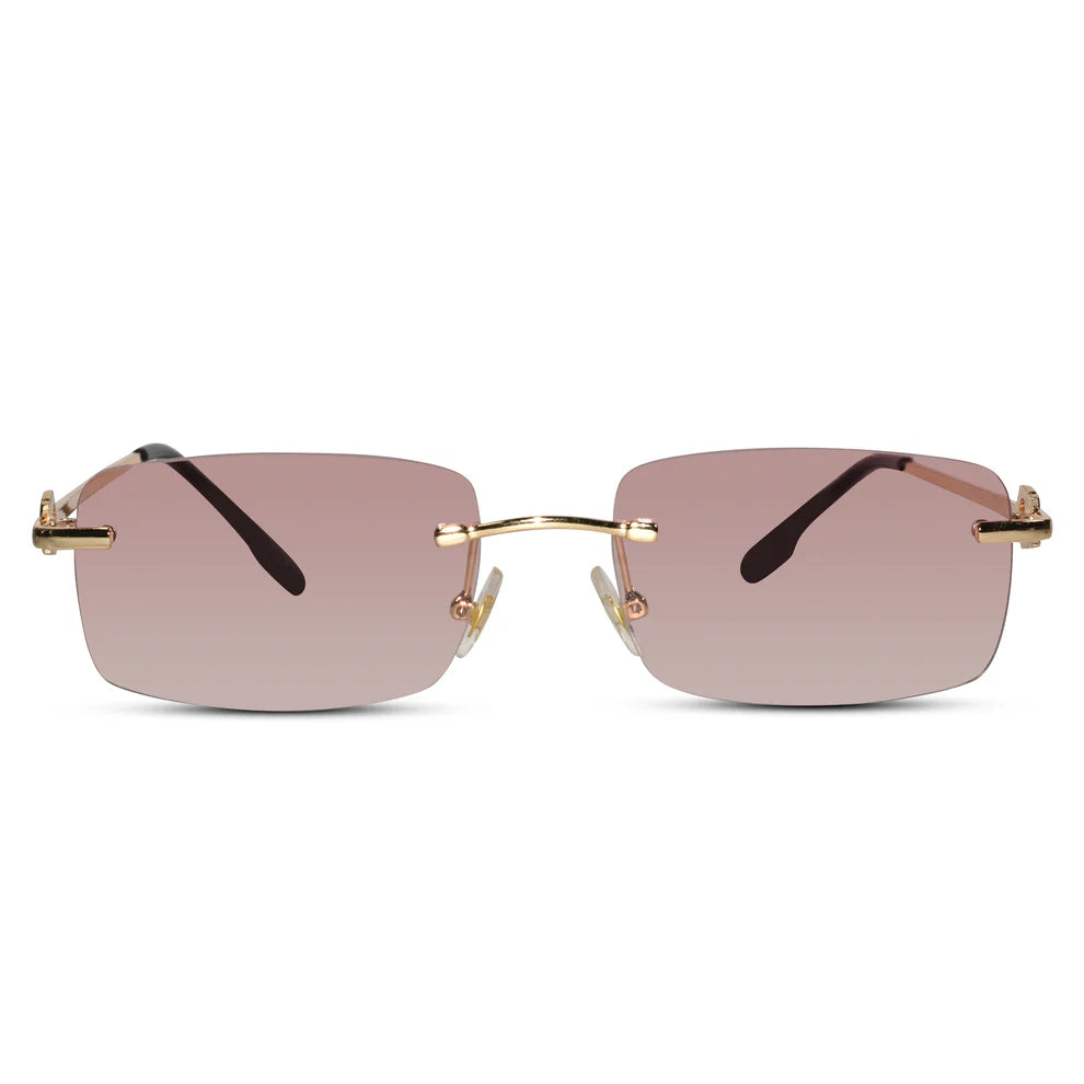 Rectangular Pink Rimless Sunglasses For Men & Women