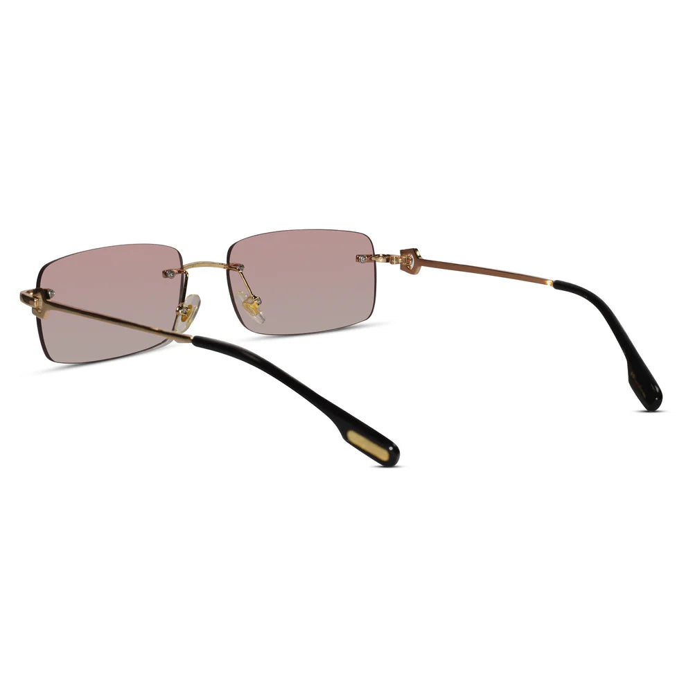 Rectangular Pink Rimless Sunglasses For Men & Women