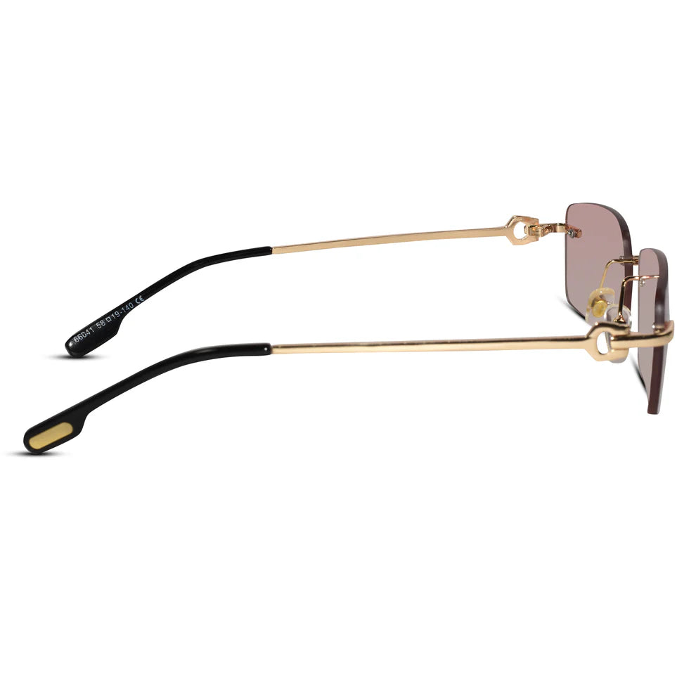 Rectangular Pink Rimless Sunglasses For Men & Women