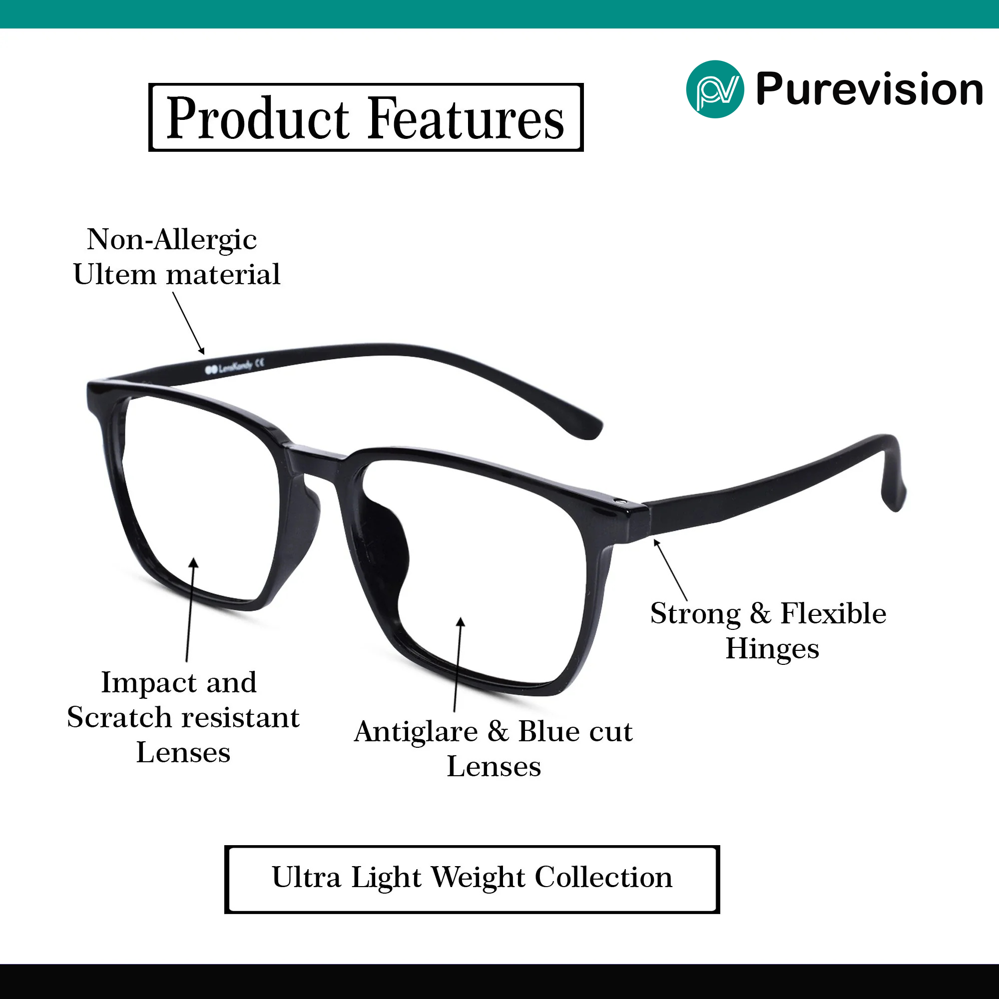 Black Full rim Rectangle Progressive Reading glasses for Men & Women