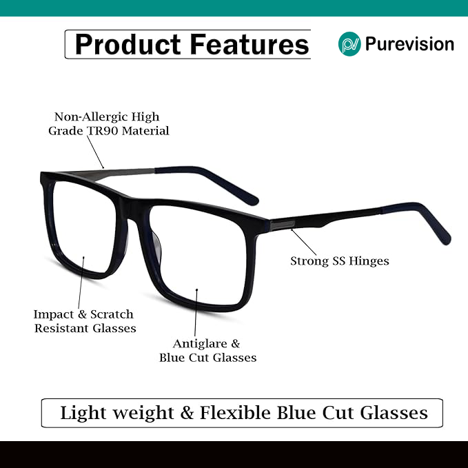 Black Rectangular Customized Reading Glasses  For Men & Women