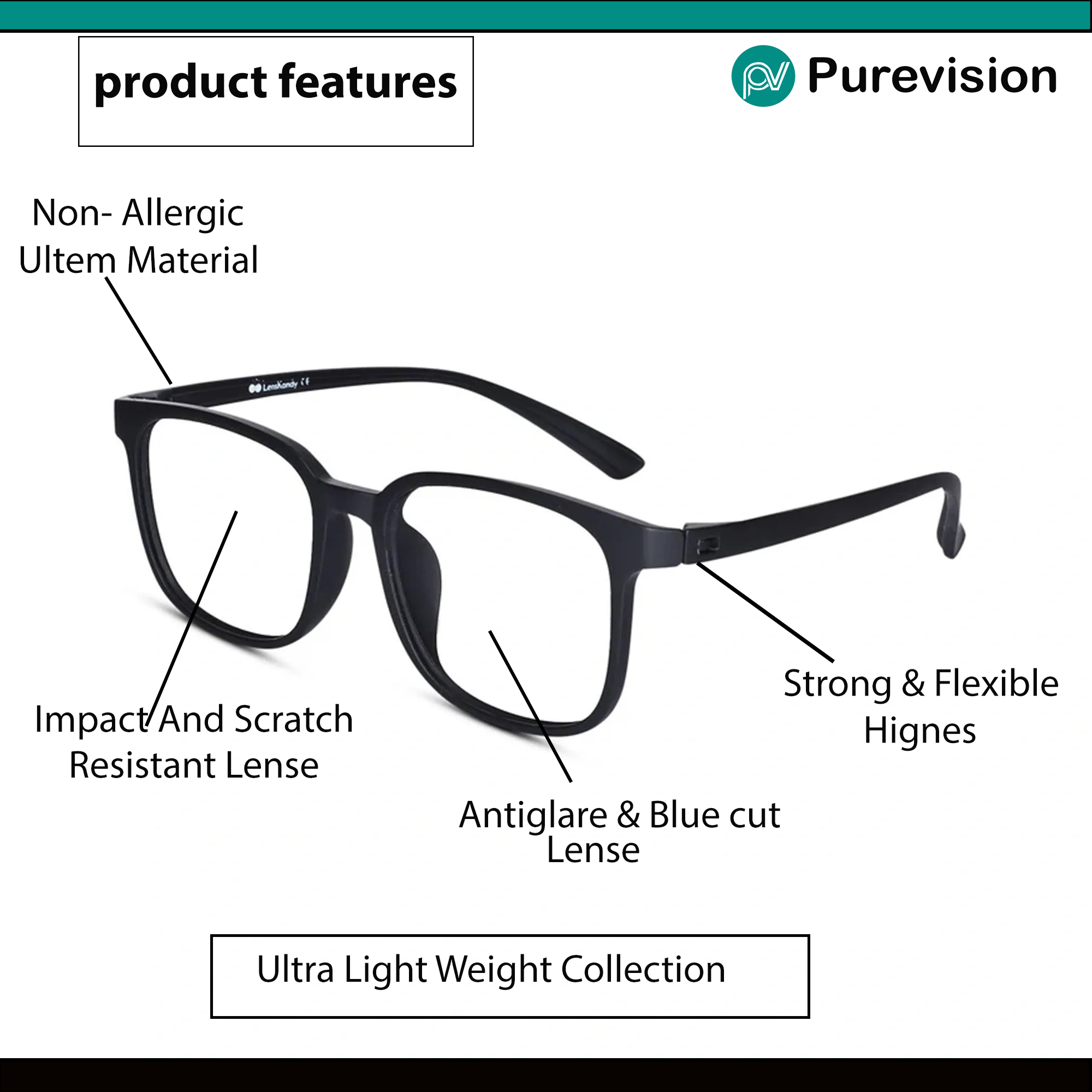 Matt Black Rectangular Progressive Reading Glasses for Men & Women