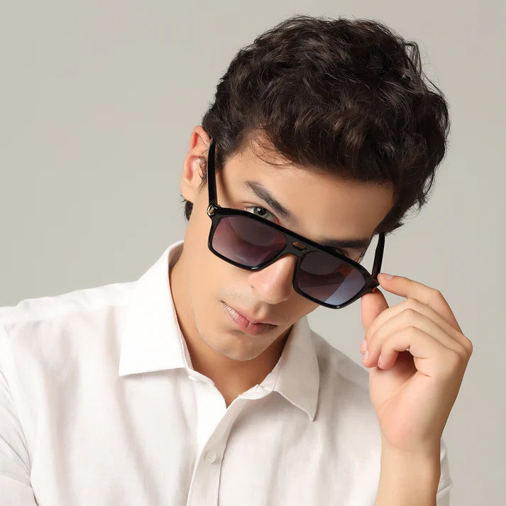 Stylish Black Marshall Rectangular Black Sunglasses