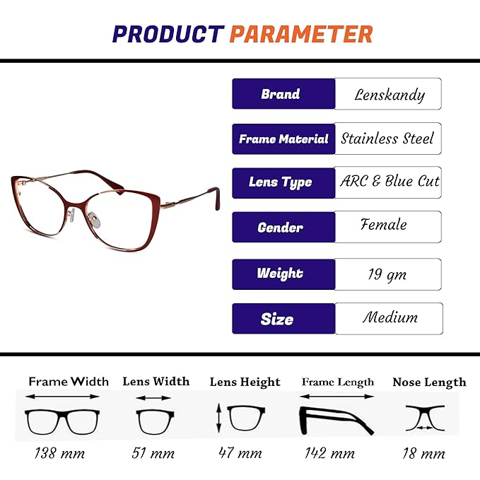 Gold Red Cat eye Eyeglasses & Computer Glasses For Women