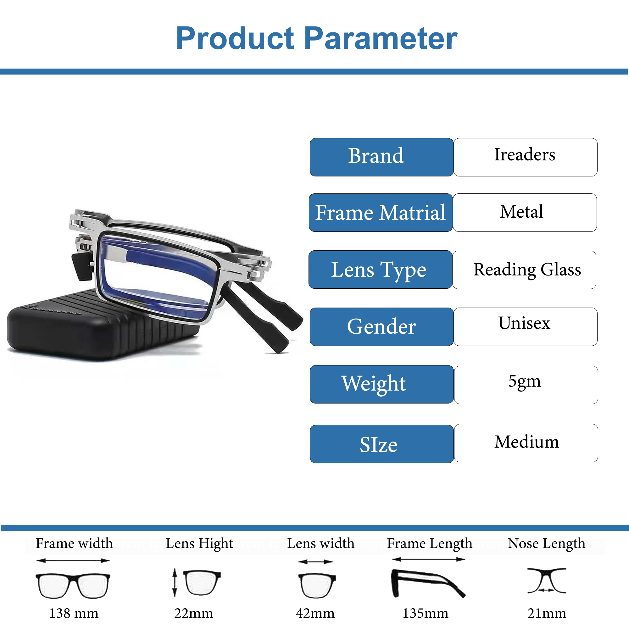 Metal Foldable One Power Intelligent Zoom Glasses (1MFRG1)