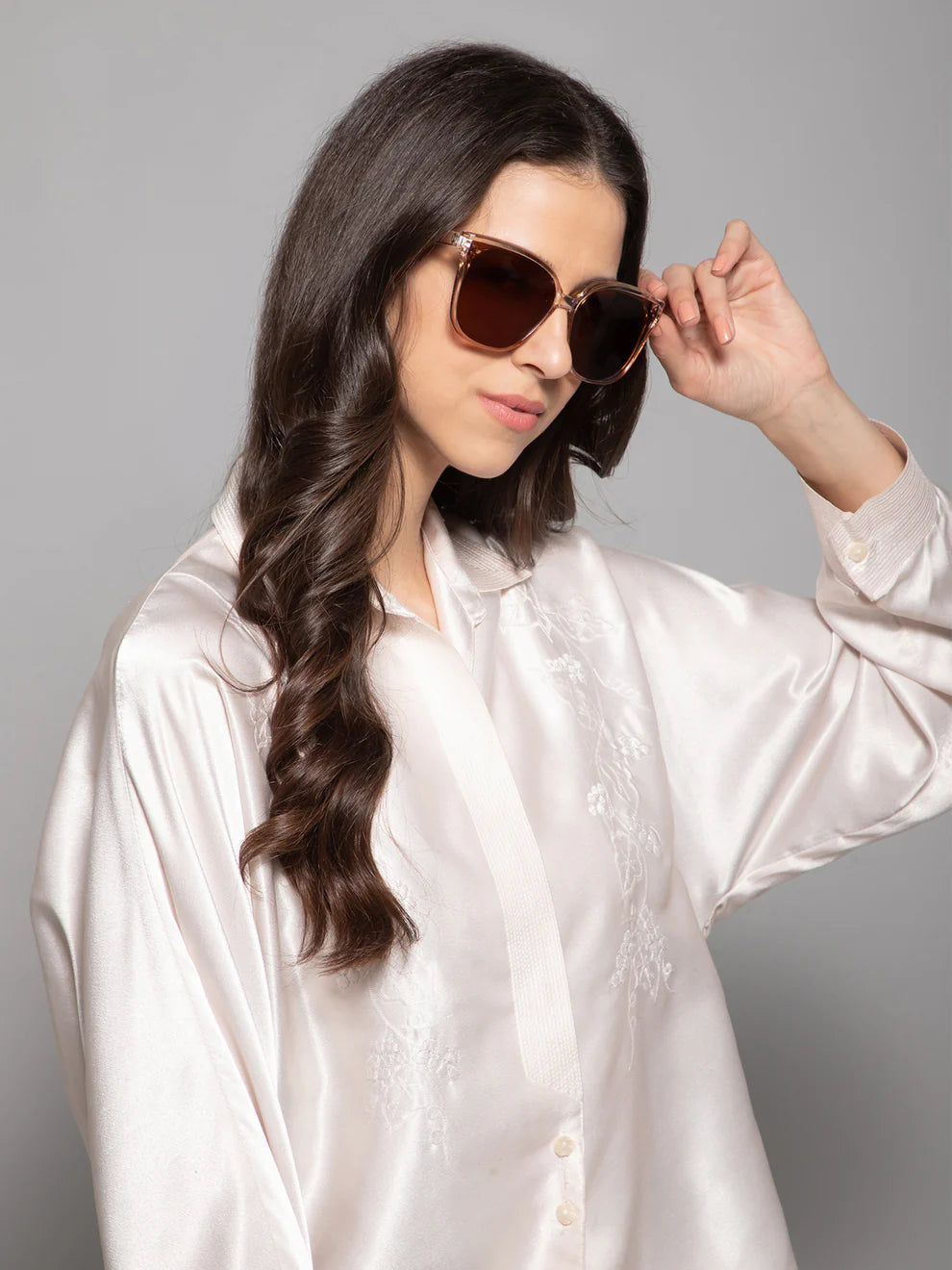 Crystal Brown Oversize Cat eye Sunglasses