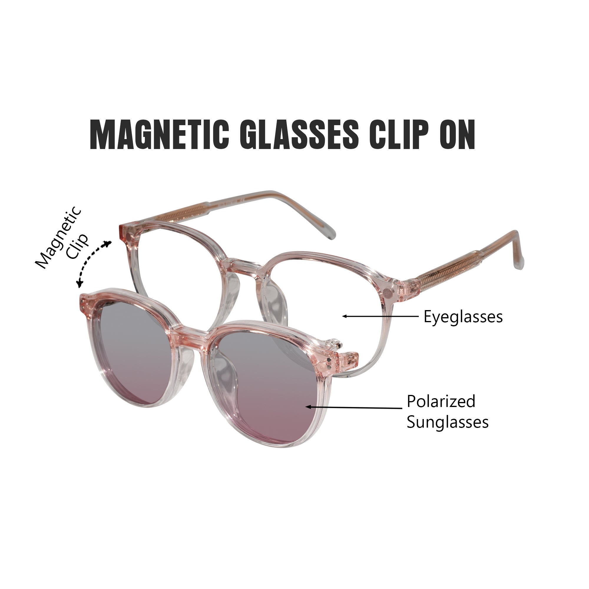 Clip on transparent round eyeglasses for men & Women