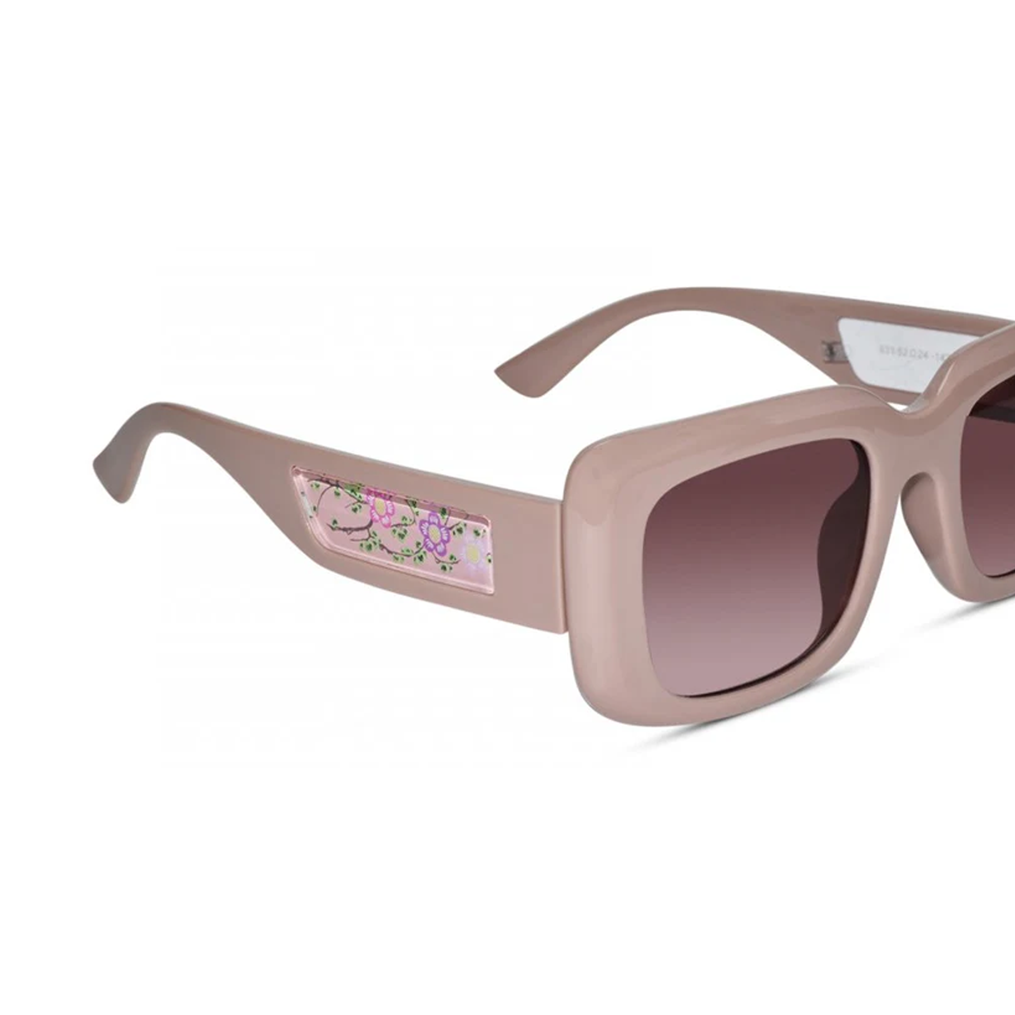 Brown Designer Floral Rectangular Sunglasses For Women