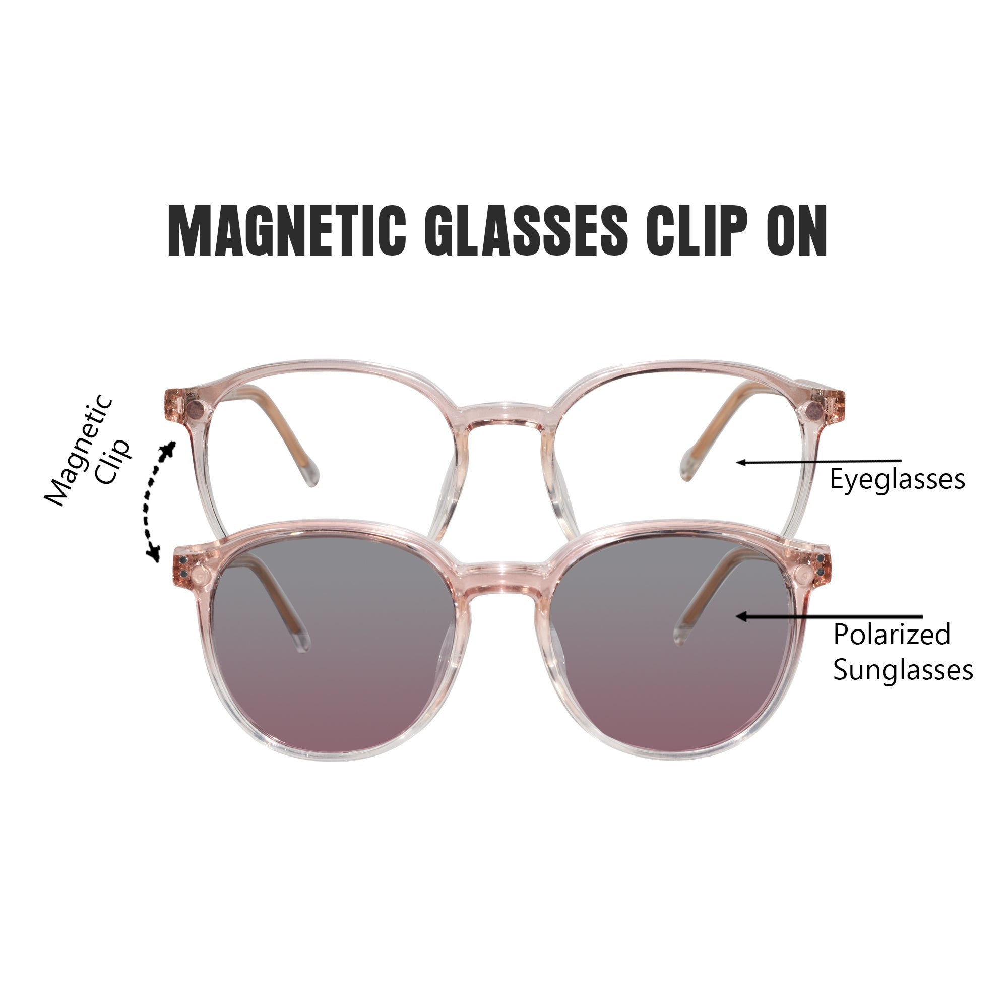 Clip on transparent round eyeglasses for men & Women