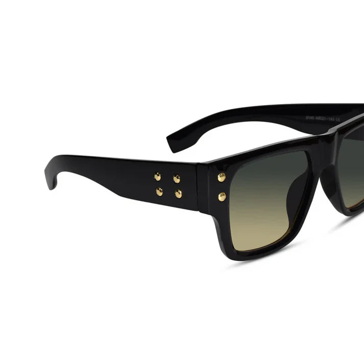 Stylish Bold Black with Green Tint Rectangular Sunglasses