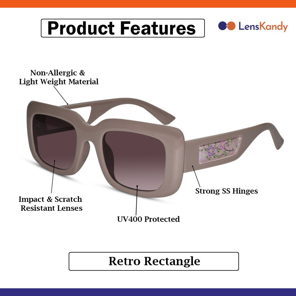 Brown Designer Floral Rectangular Sunglasses For Women