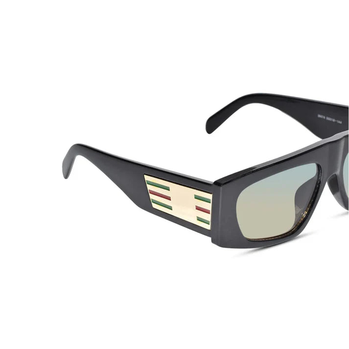 Designer Black Retro Bold Rectangular Black Sunglasses