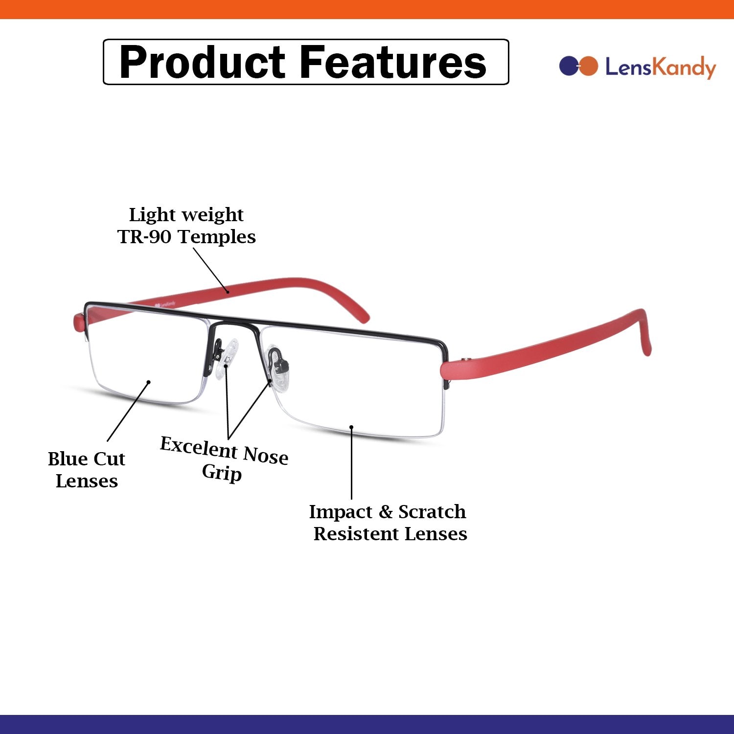Readers Matte Black - Red Half Rim Rectangle