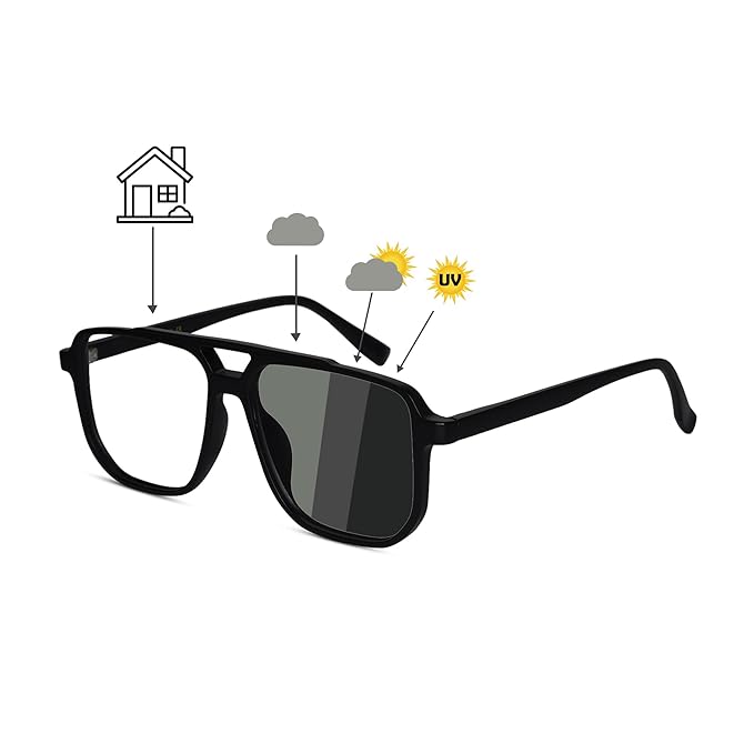 Blue Cut  Photochromic Lens with Anti Glare and  Rectangular Men