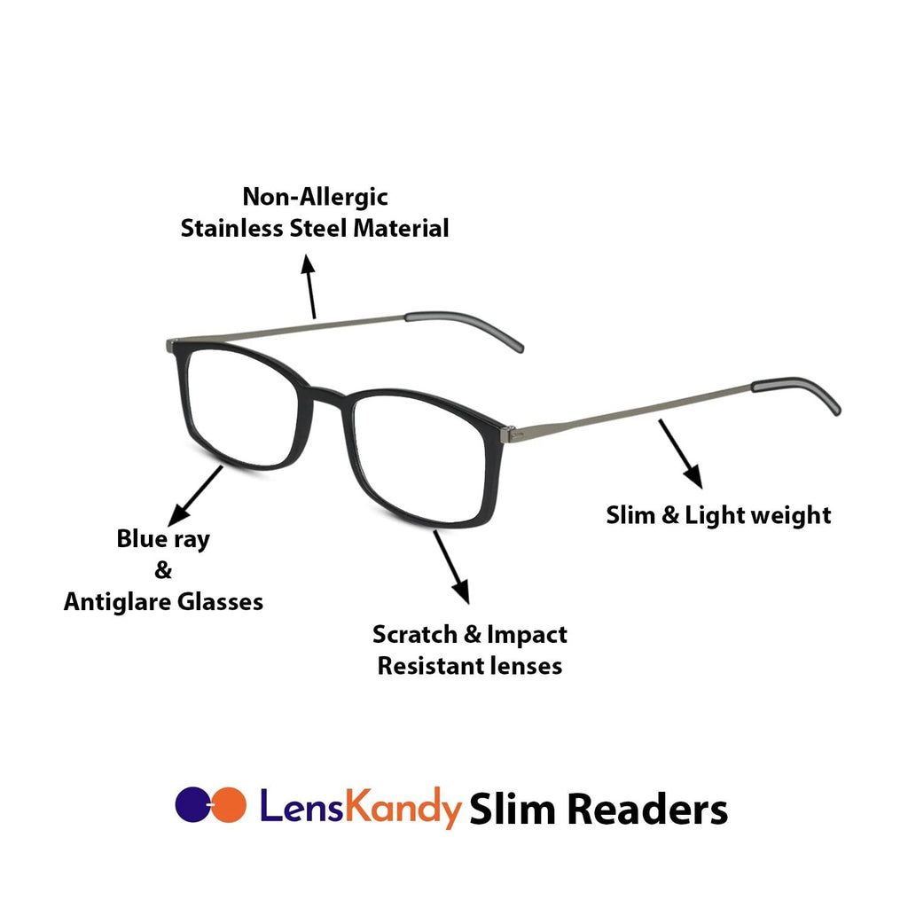 Black Rectangular Reading Glasses For Men & Women