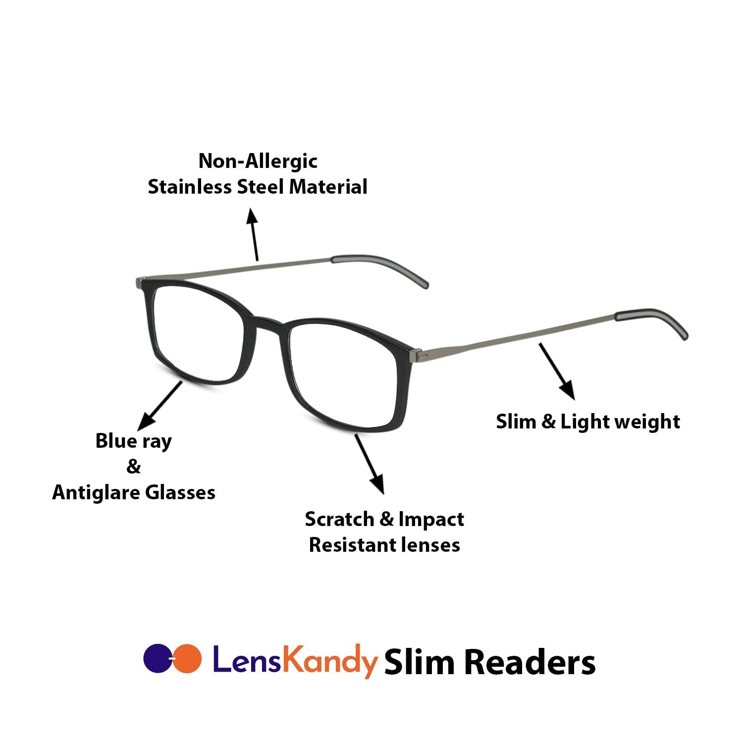 Black Rectangular Reading Glasses For Men & Women