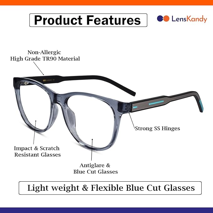 Wayfarer Blue Cut Computer Glasses For Eye Protection | UV Protection Zero Power, Antiglare & Blue Light Filter Glasses | Men & Women | Medium | L2801