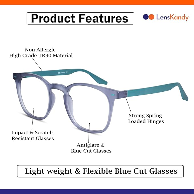 Rectangular Blue Cut Computer Glasses For Eye Protection | UV Protection Zero Power, Antiglare & Blue Light Filter Glasses | Men & Women | Medium | 04