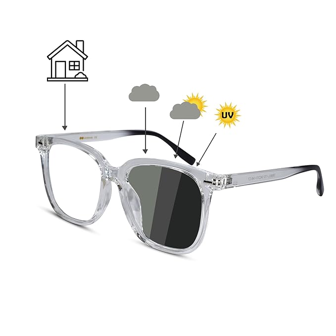Blue Cut Photochromic Lens with Anti Glare and  Square Rectangular Men