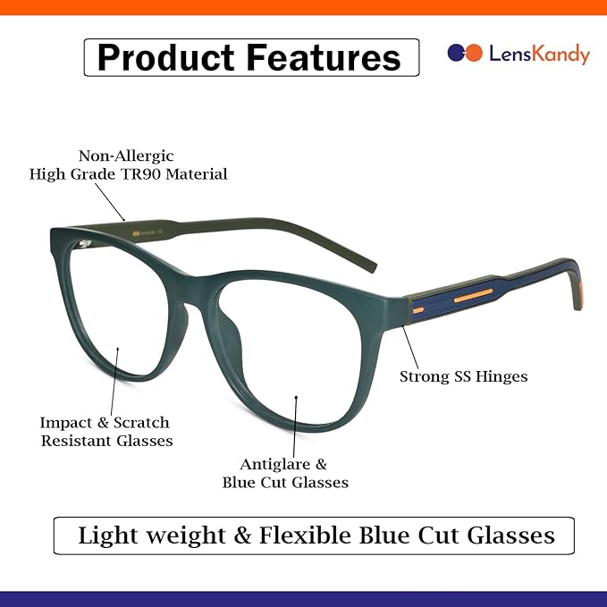 Wayfarer Blue Cut Computer Glasses For Eye Protection | UV Protection Zero Power, Antiglare & Blue Light Filter Glasses | Men & Women | Medium | L2801