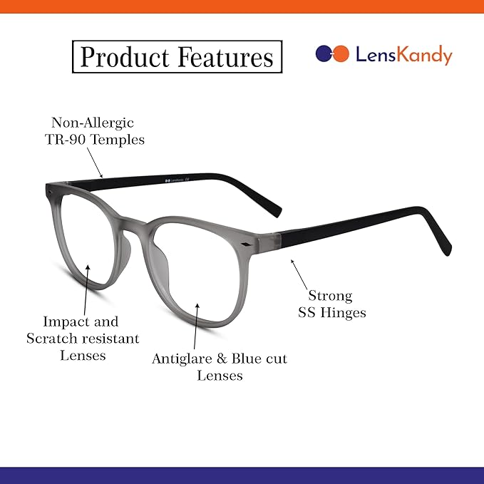 Rectangular Blue Cut Computer Glasses For Eye Protection | UV Protection Zero Power, Antiglare & Blue Light Filter Glasses | Men & Women | Medium | 04