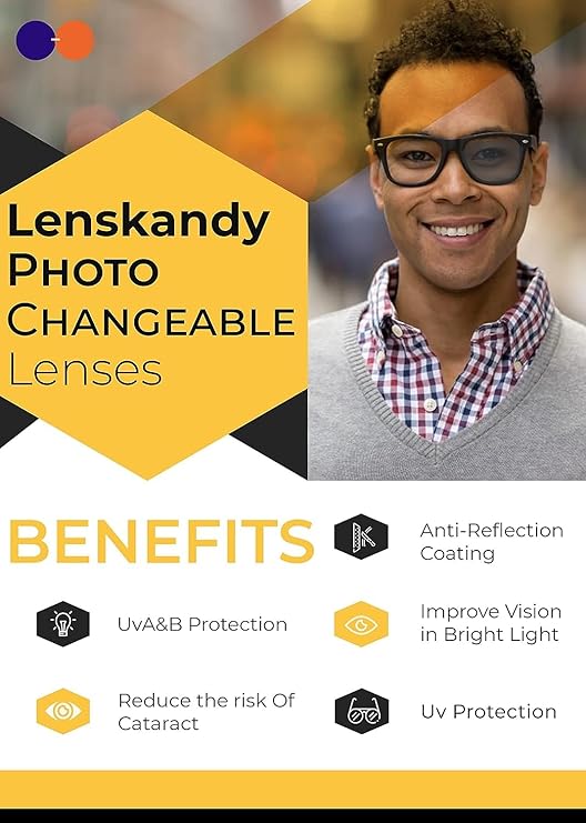 Blue Cut  Photochromic Lens with Anti Glare and  Rectangular Men