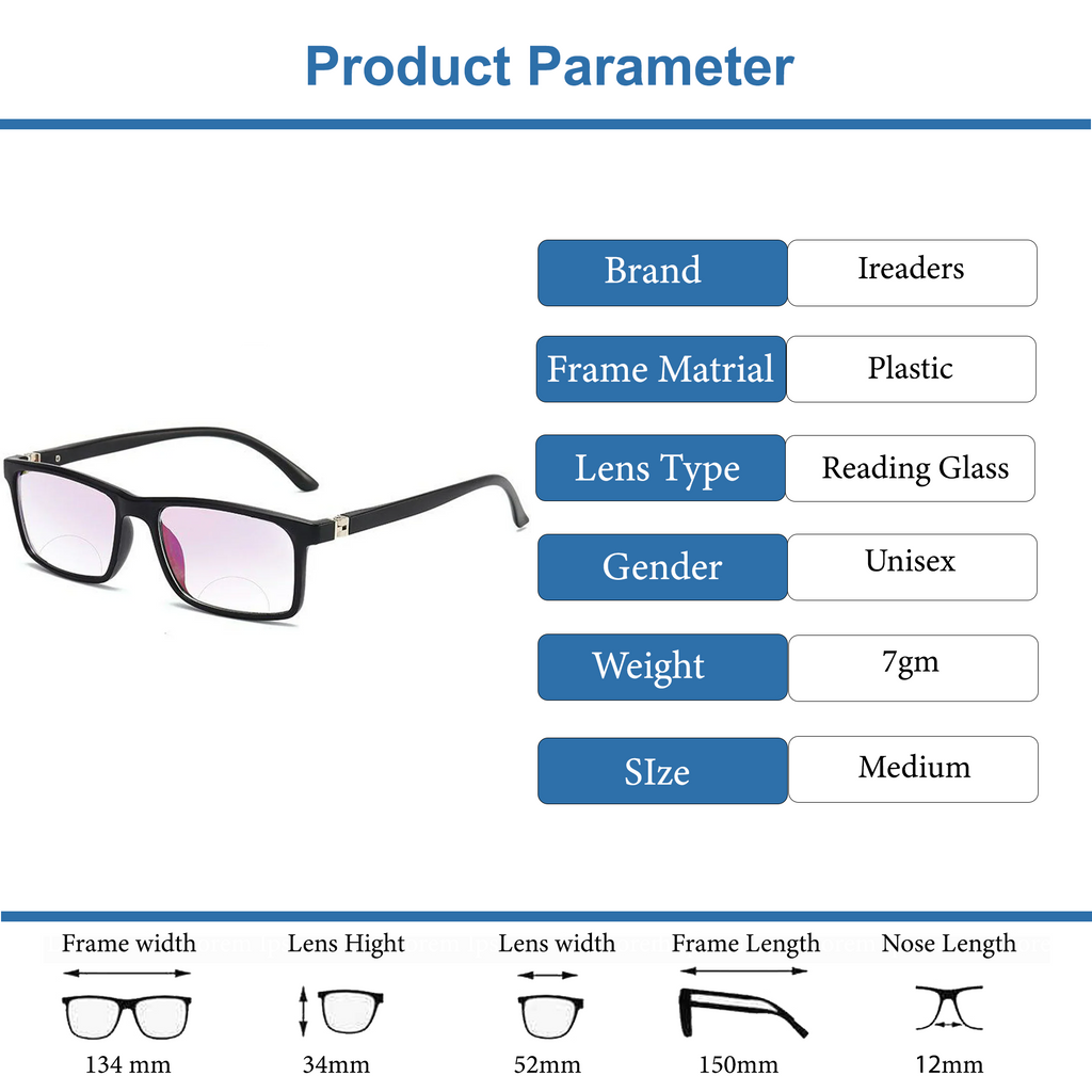 Bi-Focal Brown Tint full Frame Flexible One Power Reading Glasses(1BFRG3)