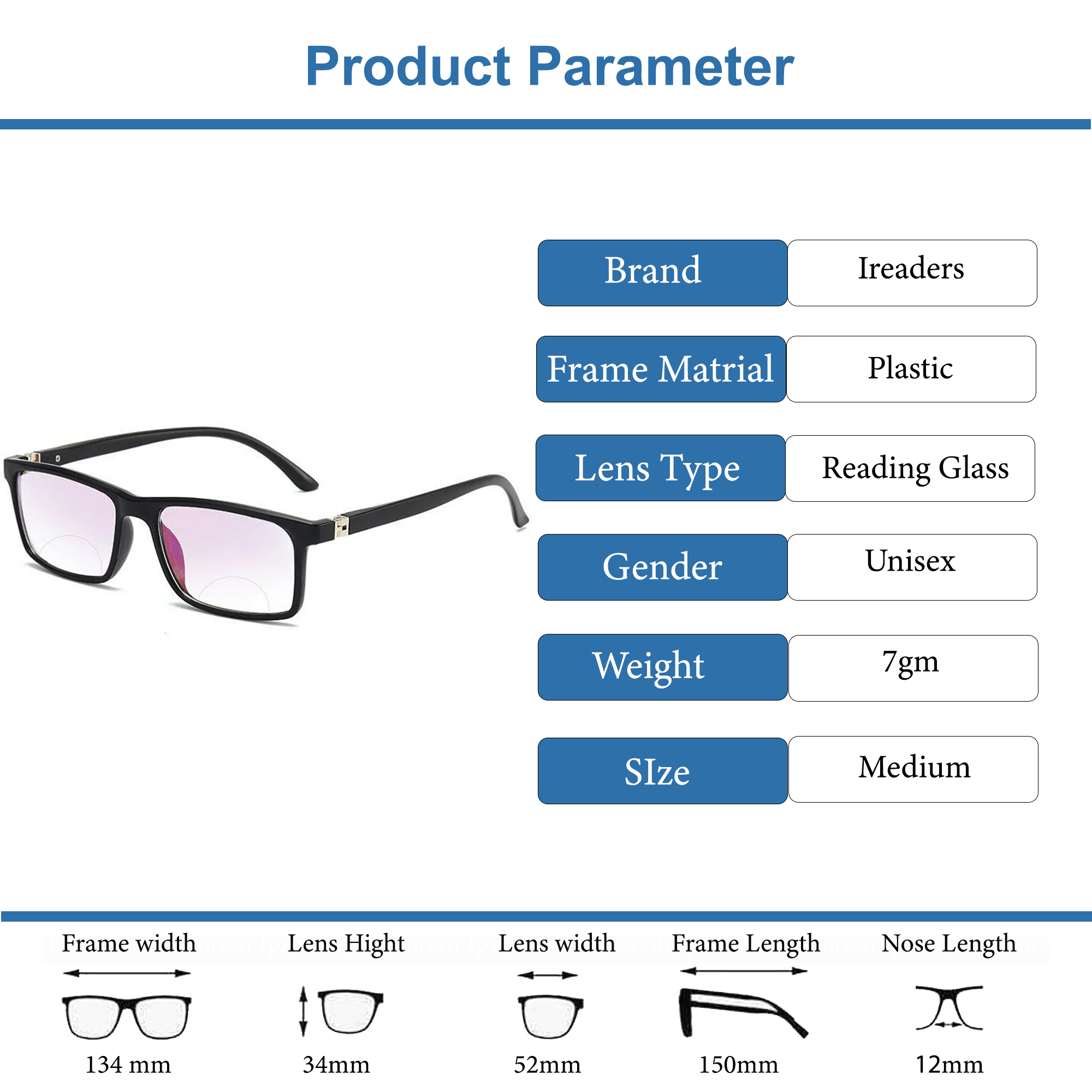 Bi-Focal Brown Tint full Frame Flexible One Power Reading Glasses(1BFRG3)