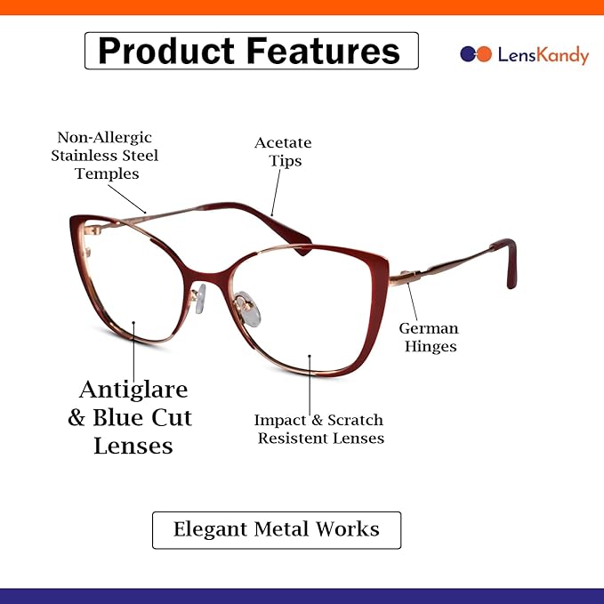 Gold Red Cat eye Eyeglasses & Computer Glasses For Women