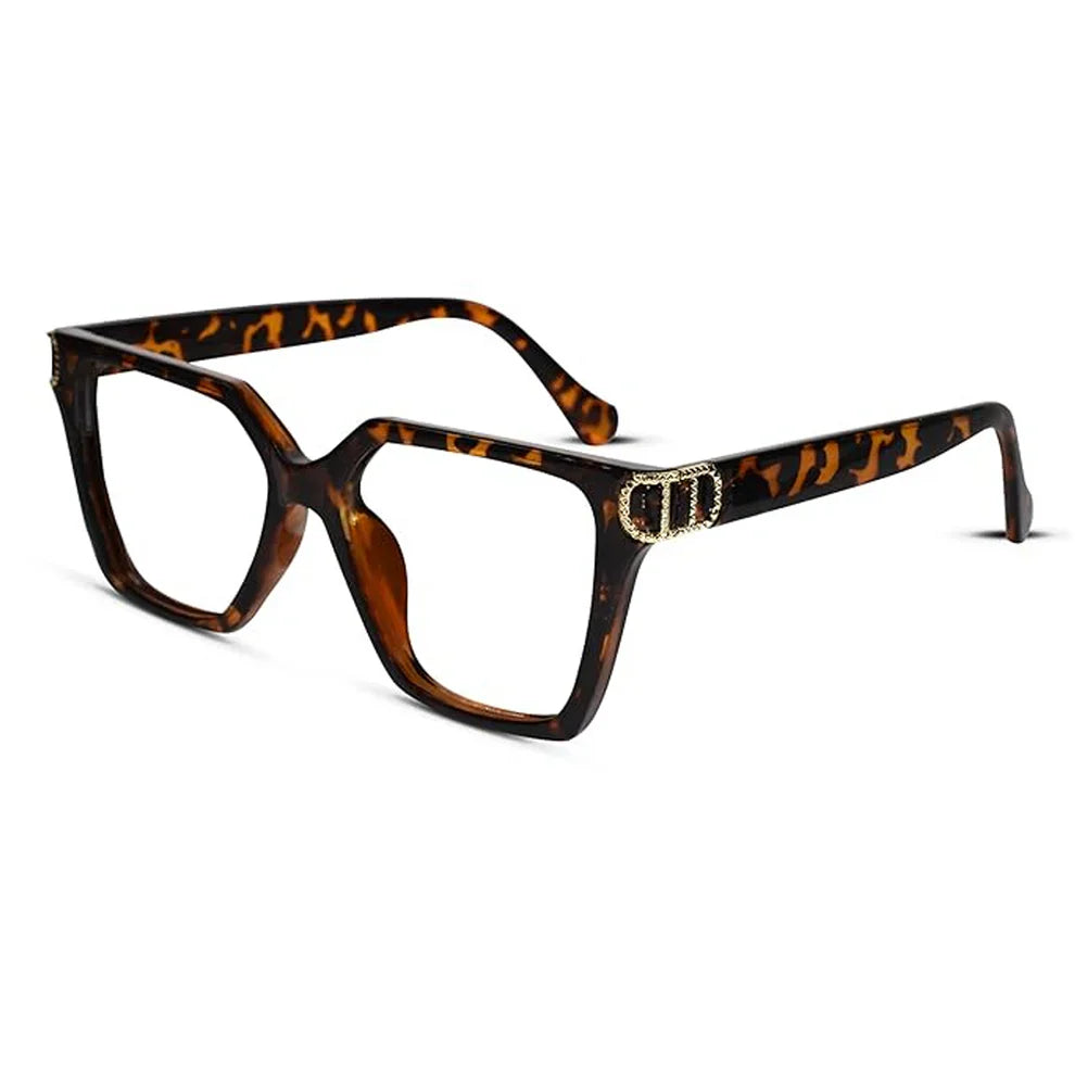 Oversize Animal Print Designer Cateye Power Eyeglasses