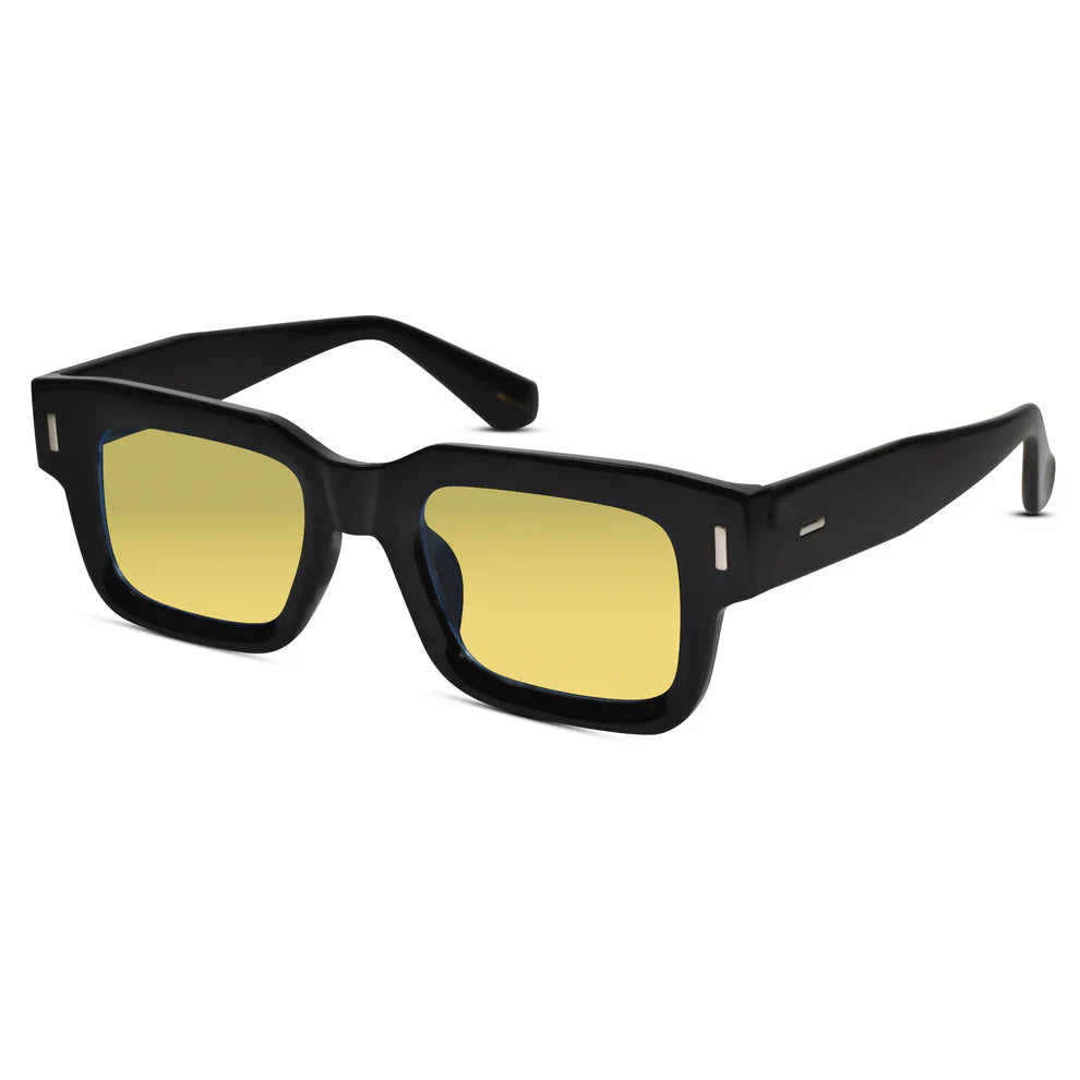Black Yellow Tint Bold Wayfarer Sunglasses