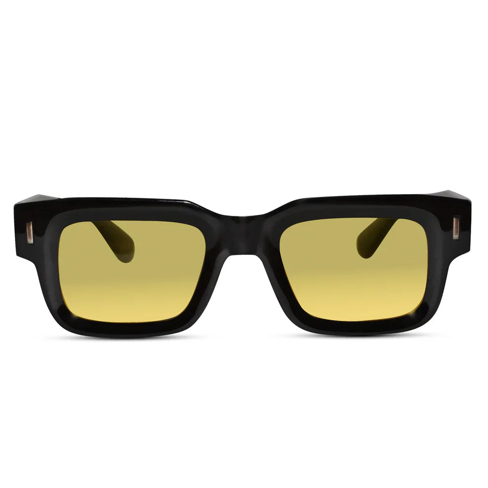 Black Yellow Tint Bold Wayfarer Sunglasses