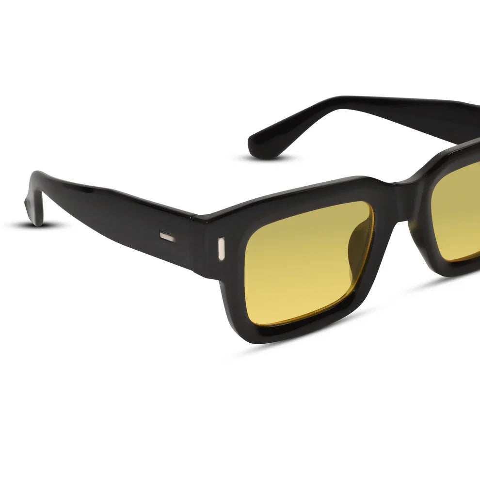 Black Yellow Tint Bold Wayfarer Sunglasses