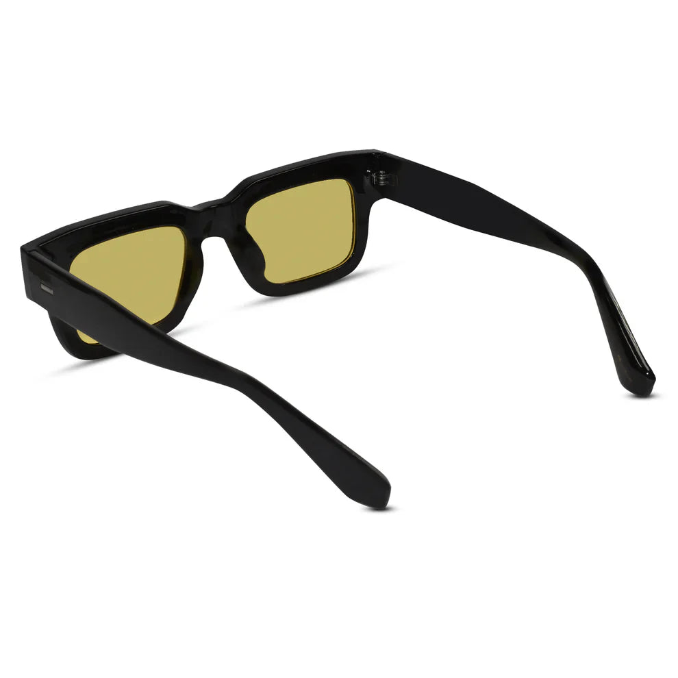 Black Yellow Tint Bold Wayfarer Sunglasses