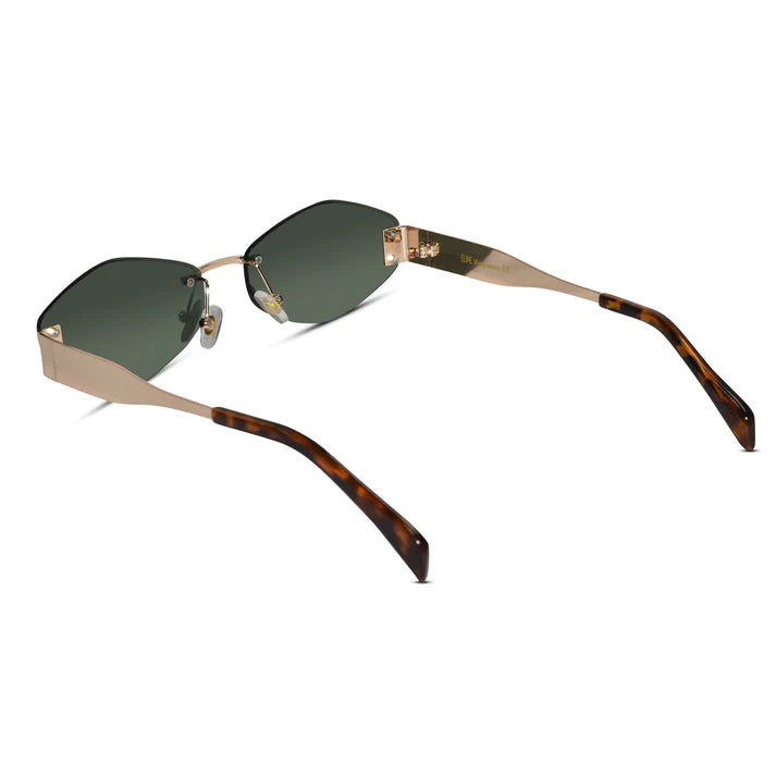 Hexa Gold Green Rimless Sunglasses