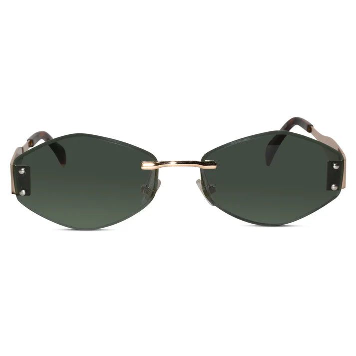 Hexa Gold Green Rimless Sunglasses