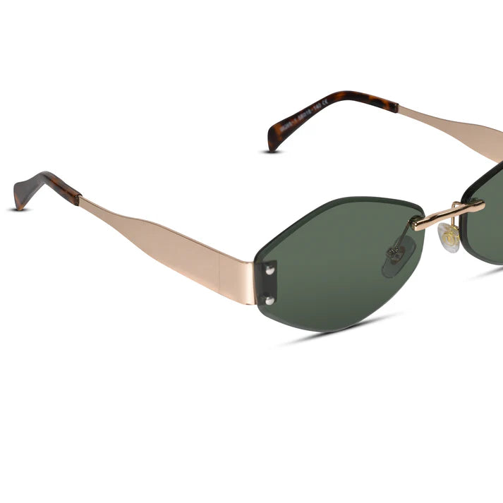 Hexa Gold Green Rimless Sunglasses