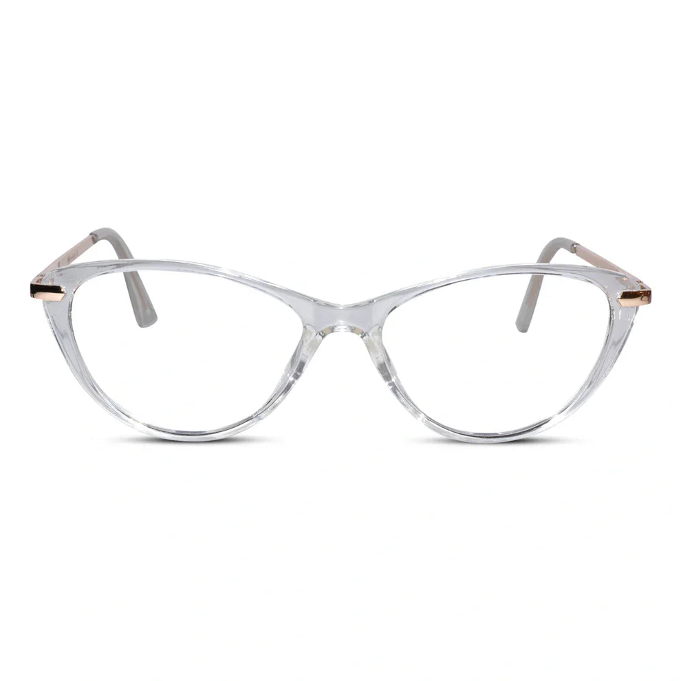 Transparent  Cateye Power Eyeglasses with golden Temples for women
