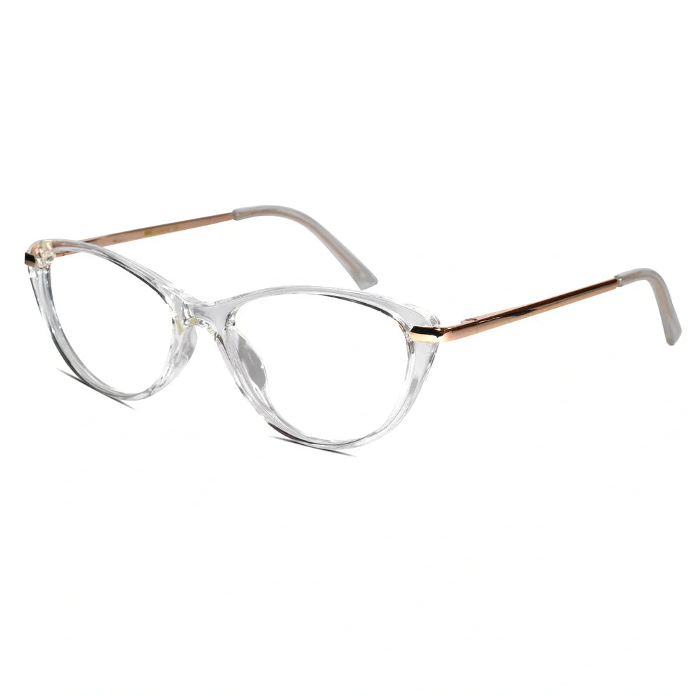 Transparent  Cateye Power Eyeglasses with golden Temples for women