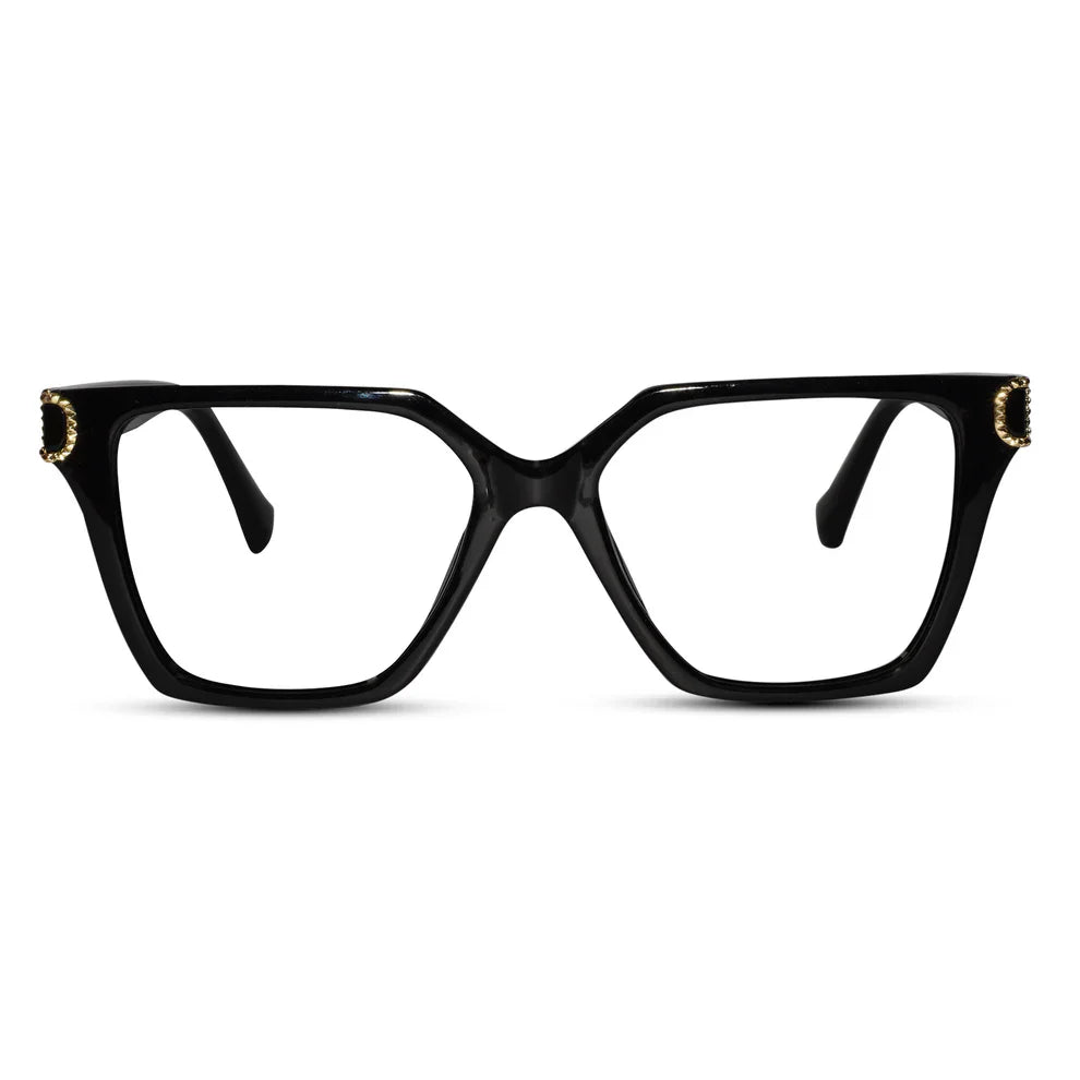 Oversize Black Designer Cateye Power Eyeglasses