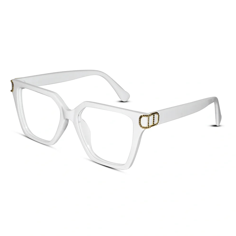Oversize White Designer Cat eye Power Eyeglasses