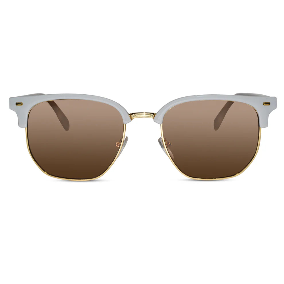 Gold Purple Rimless Aviator Sunglasses (Copy)White Rectangular Sunglasses For Men & Women