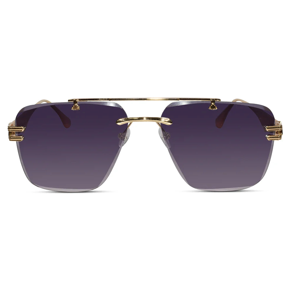 Gold Purple Rimless Aviator Sunglasses