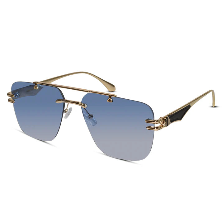 Golden Blue Tint Designer Rimless Sunglasses