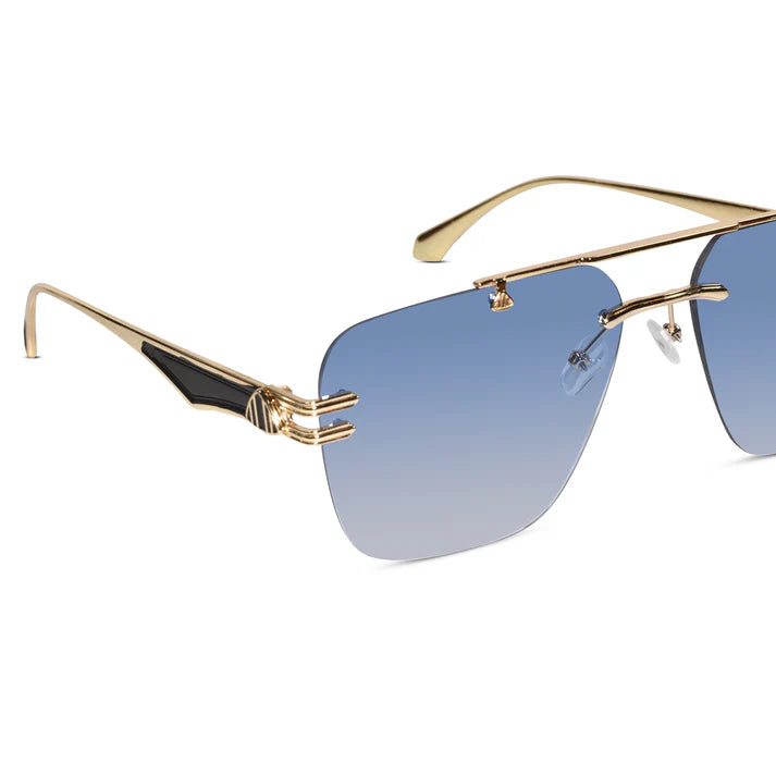 Golden Blue Tint Designer Rimless Sunglasses