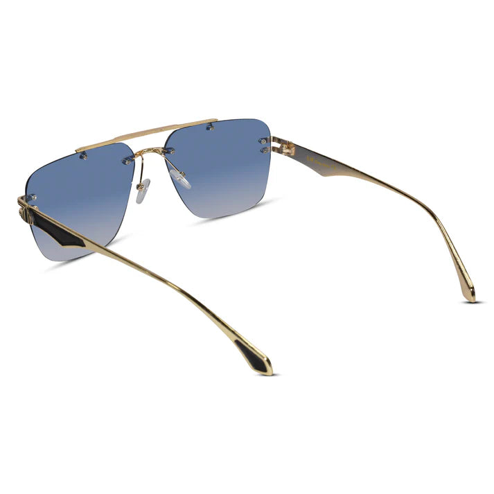 Golden Blue Tint Designer Rimless Sunglasses