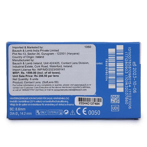 Bausch & Lomb Monthly Softlens 59 6 Lens per Box