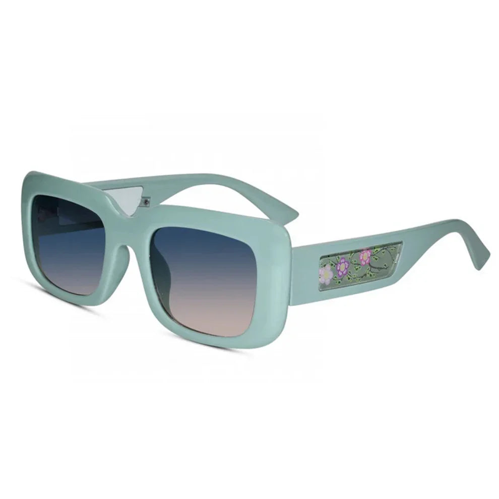 Brown Designer Floral Rectangular Sunglasses For Women